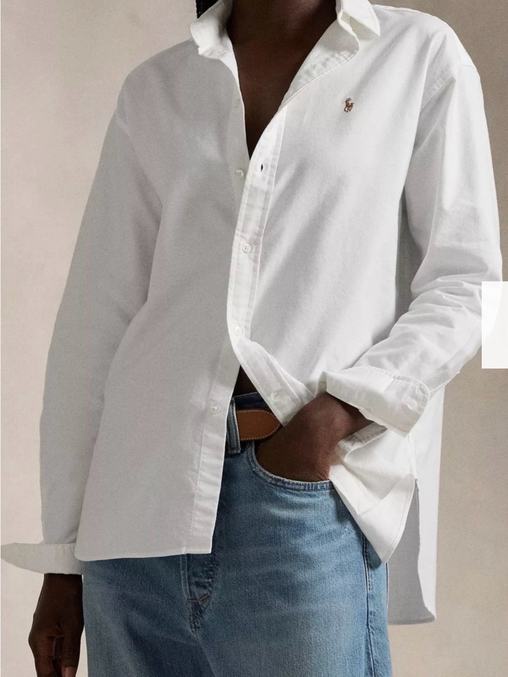 Ralph Lauren White Button-Down Oxford Shirt with Embroidered Pony